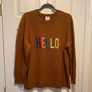St. John's Bay Brown Sweater with Multicolor 'HELLO' Design…size 1X